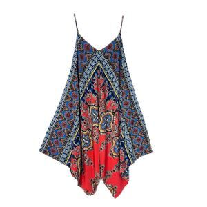 Silvergate Paisley Floral Handkerchief Hem Resort Vacation Dress Large Patchwork